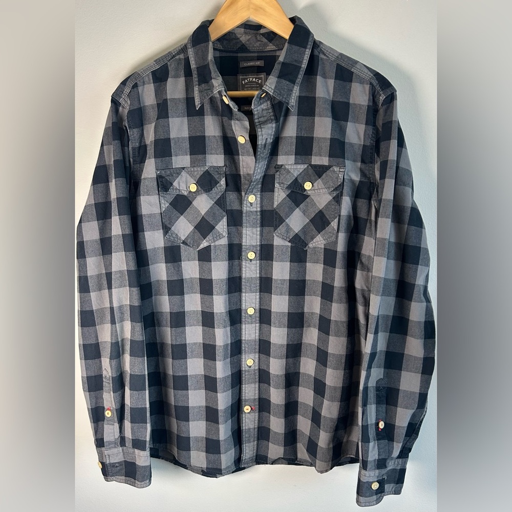 FatFace Men's Plaid Button Up Shirt Size L Black Classic Fit Long Sleeve Outdoor